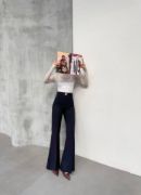 230 Gr Poly Viscose Full Lycra İspanyol Paça Pantolon resmi